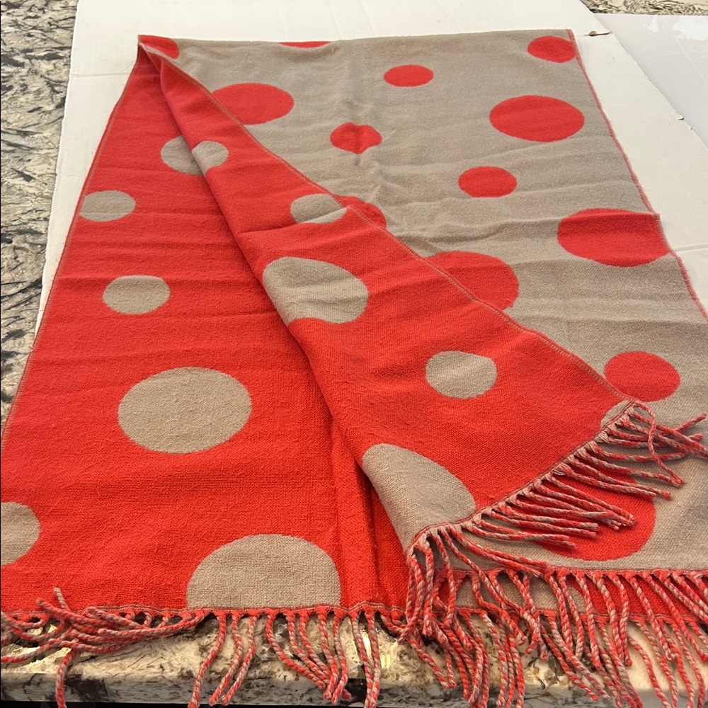 Reddish orange and Tan Polka Dot Scarf